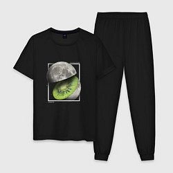 Пижама хлопковая мужская Луна фрукт киви в разрезе, цвет: черный