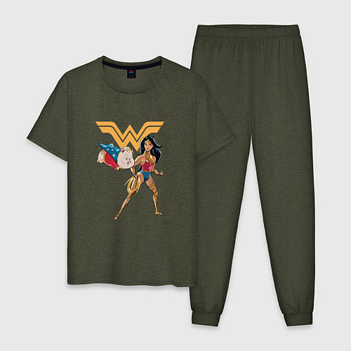 Мужская пижама Свинка и Чудо-Женщина DC Лига Суперпитомцы / Меланж-хаки – фото 1