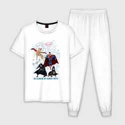 Пижама хлопковая мужская Туз с Бэменом и Крипто с Суперменом DC Лига Суперп, цвет: белый
