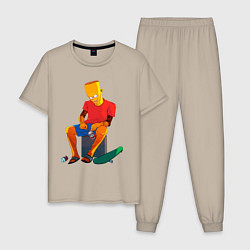 Пижама хлопковая мужская Bart Simpson - cool dude, цвет: миндальный