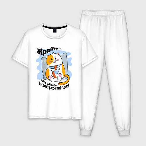 Мужская пижама Толстый кот Жрать это что-то невероятное / Белый – фото 1