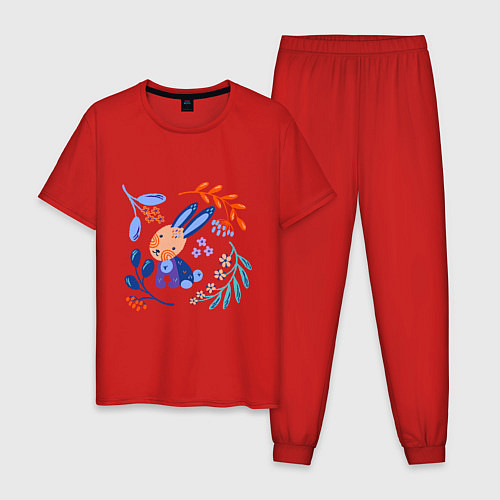 Мужская пижама Зайчик в скандинавском стиле / Красный – фото 1