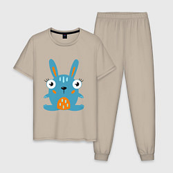 Пижама хлопковая мужская Смешной круглый заяц, глазастый кролик, цвет: миндальный