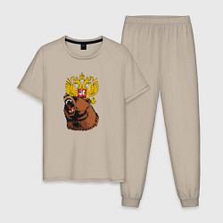 Мужская пижама Патриотичный медведь на фоне герба