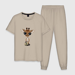 Пижама хлопковая мужская Футбол - Жирафик, цвет: миндальный