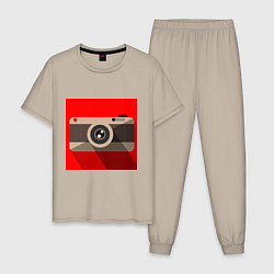Пижама хлопковая мужская Фотоаппарат flat, цвет: миндальный