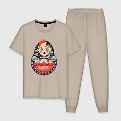 Пижама хлопковая мужская Панк матрешка, цвет: миндальный