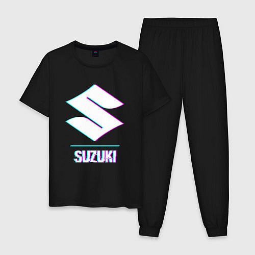 Мужская пижама Значок Suzuki в стиле glitch / Черный – фото 1