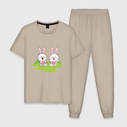 Пижама хлопковая мужская Зайчишки, цвет: миндальный