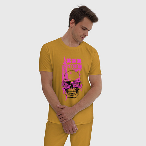 Мужская пижама Череп с розовых очках - Hooligan / Горчичный – фото 3