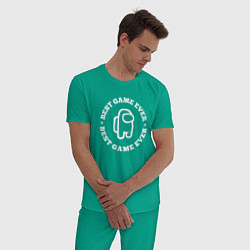 Пижама хлопковая мужская Символ Among Us и круглая надпись best game ever, цвет: зеленый — фото 2