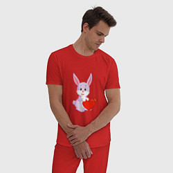 Пижама хлопковая мужская Кролик с сердцем, цвет: красный — фото 2