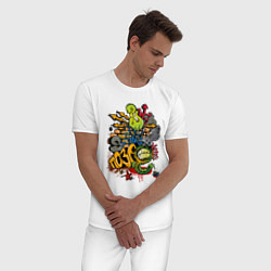 Пижама хлопковая мужская Граффити монстрик и молнии, цвет: белый — фото 2