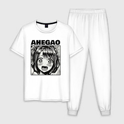 Пижама хлопковая мужская Девушка: ахегао, цвет: белый