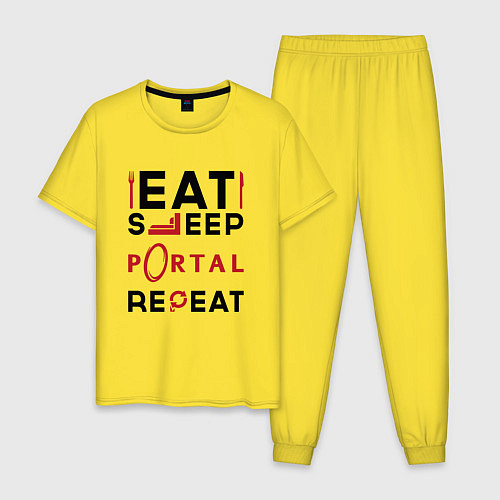 Мужская пижама Надпись: eat sleep Portal repeat / Желтый – фото 1