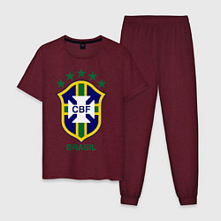 Пижама хлопковая мужская Brasil CBF, цвет: меланж-бордовый