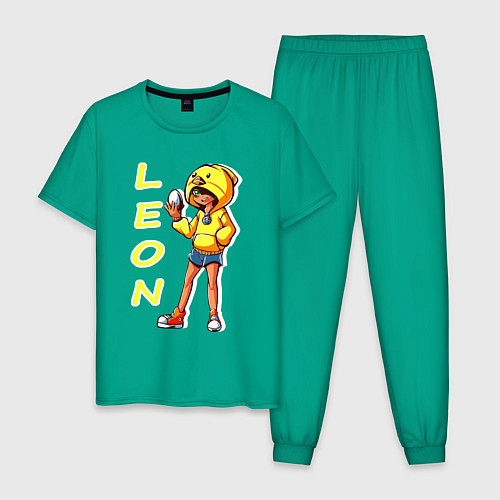 Мужская пижама Леон из Бравл Старс фан арт / Зеленый – фото 1