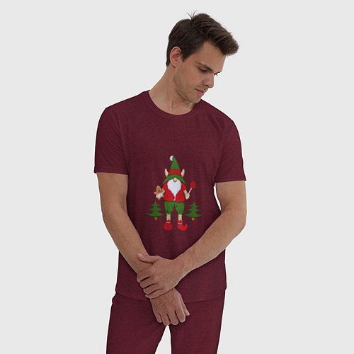 Мужская пижама Новогодний гном Рождество / Меланж-бордовый – фото 3