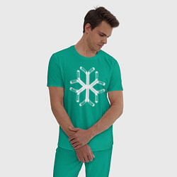 Пижама хлопковая мужская Снежинка из клюшек, цвет: зеленый — фото 2