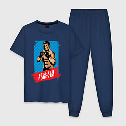 Пижама хлопковая мужская Спортсмен в боксёрских перчатках, цвет: тёмно-синий