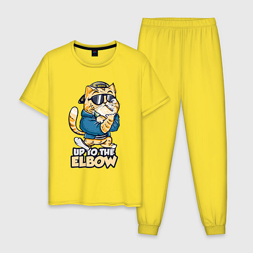 Мужская пижама Кот с жестом по локоть / Желтый – фото 1