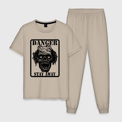 Пижама хлопковая мужская Опасно зомби, цвет: миндальный