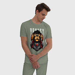 Пижама хлопковая мужская Обезьяна в костюме, цвет: авокадо — фото 2