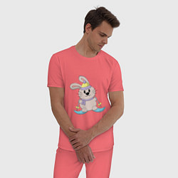 Пижама хлопковая мужская Кролик - лыжник, цвет: коралловый — фото 2