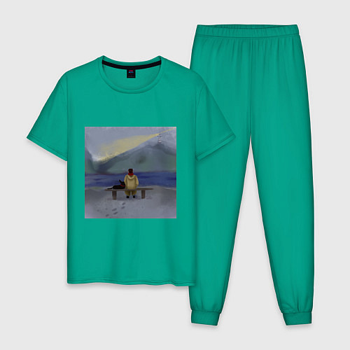 Мужская пижама Арт Вид на маяк / Зеленый – фото 1