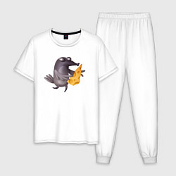Пижама хлопковая мужская Ворона с сыром, цвет: белый