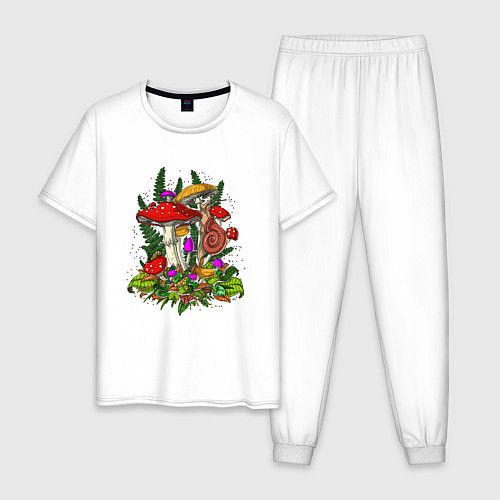 Мужская пижама Мухоморы и улитка - инди кид / Белый – фото 1