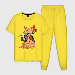 Пижама хлопковая мужская Японский Кот Якудза, цвет: желтый