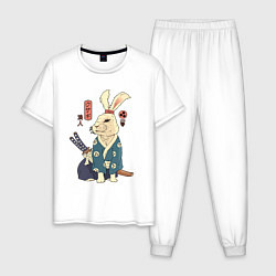 Пижама хлопковая мужская Кролик самурай с мечом, цвет: белый