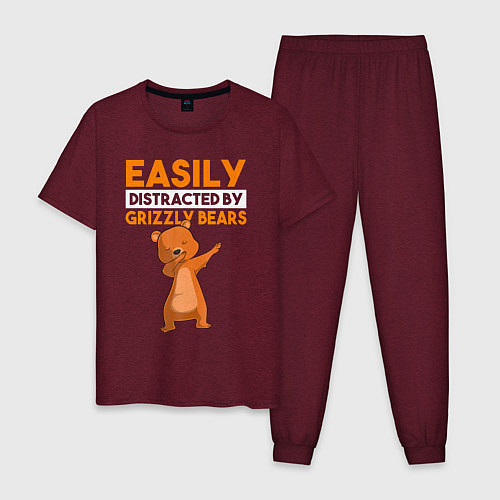 Мужская пижама Легко отвлекается на медведей гризли / Меланж-бордовый – фото 1
