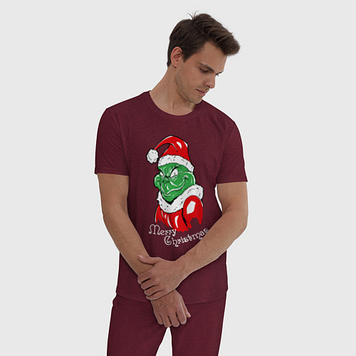 Мужская пижама Merry Christmas, Santa Claus Grinch / Меланж-бордовый – фото 3