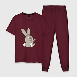 Пижама хлопковая мужская Испуганный кролик, цвет: меланж-бордовый