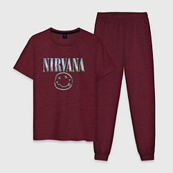 Пижама хлопковая мужская Nirvana - смайлик, цвет: меланж-бордовый
