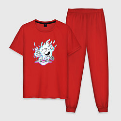 Пижама хлопковая мужская Cyberpunk 2077 neon samurai glitch art, цвет: красный