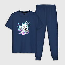 Пижама хлопковая мужская Cyberpunk 2077 neon samurai glitch art, цвет: тёмно-синий