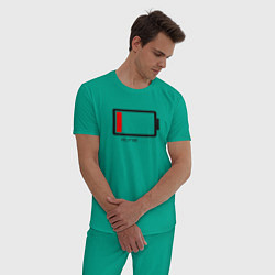 Пижама хлопковая мужская Help me - low battery, цвет: зеленый — фото 2