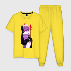 Пижама хлопковая мужская Милашка Пауэр - Человек бензопила, цвет: желтый
