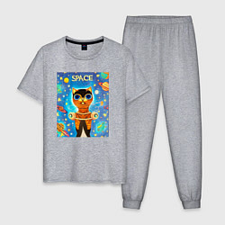 Пижама хлопковая мужская Кот - Повелитель Вселенной, цвет: меланж