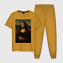 Пижама хлопковая мужская Мона Лиза абстракция, цвет: горчичный