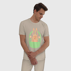 Пижама хлопковая мужская Кролик в корзине, цвет: миндальный — фото 2