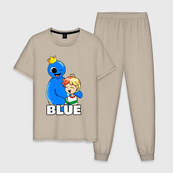 Пижама хлопковая мужская Радужные друзья Синий и малыш, цвет: миндальный
