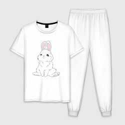 Пижама хлопковая мужская Милый белый зайчик с сердечками, цвет: белый