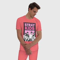 Пижама хлопковая мужская Stray Kids boy band, цвет: коралловый — фото 2