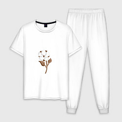 Пижама хлопковая мужская Цветок хлопка, стилизация, цвет: белый
