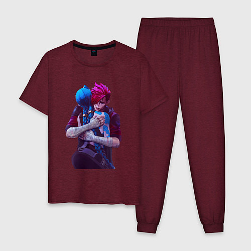 Мужская пижама Джинкс и Ви - Аркейн / Меланж-бордовый – фото 1