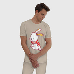 Пижама хлопковая мужская Милый зайчик в шарфе, цвет: миндальный — фото 2